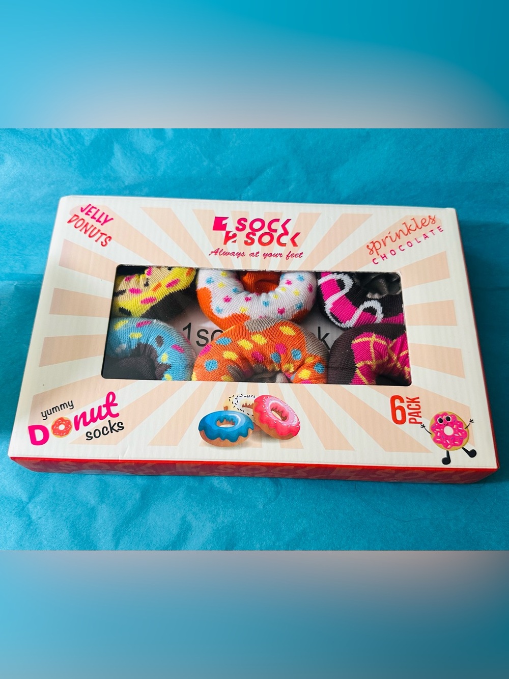 Box Of Donuts Socks 6 Pairs NEW SEALED Womens Size 9-11